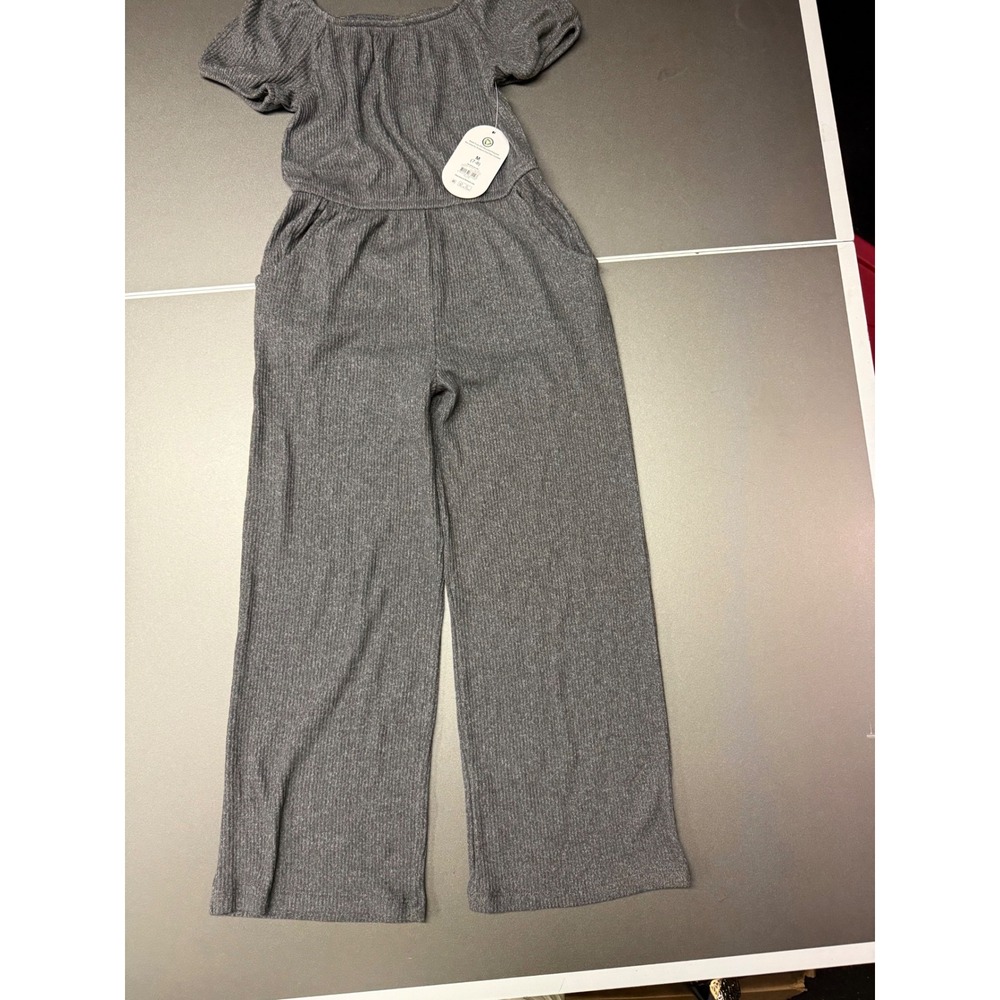 Wonder Nation Girls Charcoal Grey Ribbed Wide Leg Jumpsuit Size M 7-8 NWT